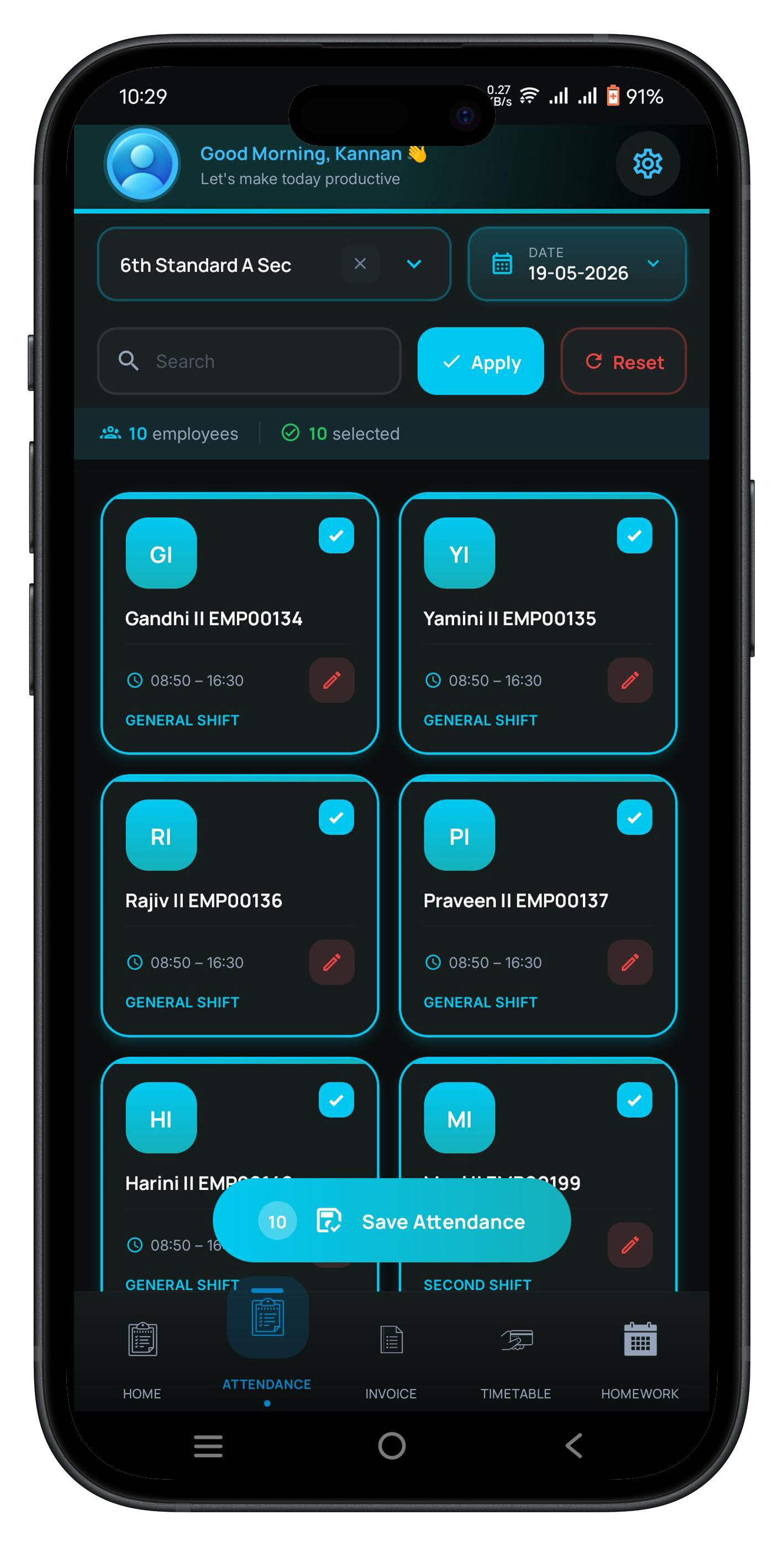 School Management App mobile app mockup